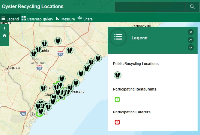 Oyster Shell Drop-Off Locations Interactive map